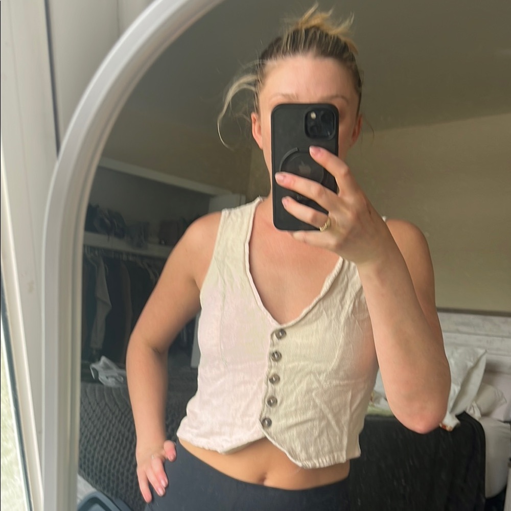 ASOS Cream Buttoned Crop Tank Top